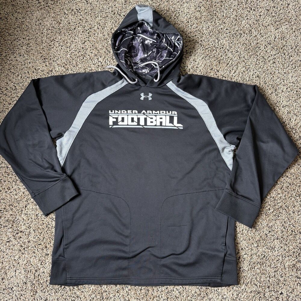 Under Armour Football Pullover Hoodie Graphic Print Long Sleeve Sz L